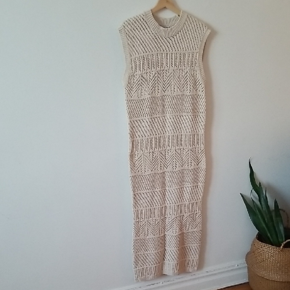 Chic Light Tan / Cream Sleeveless Knit Maxi Dress